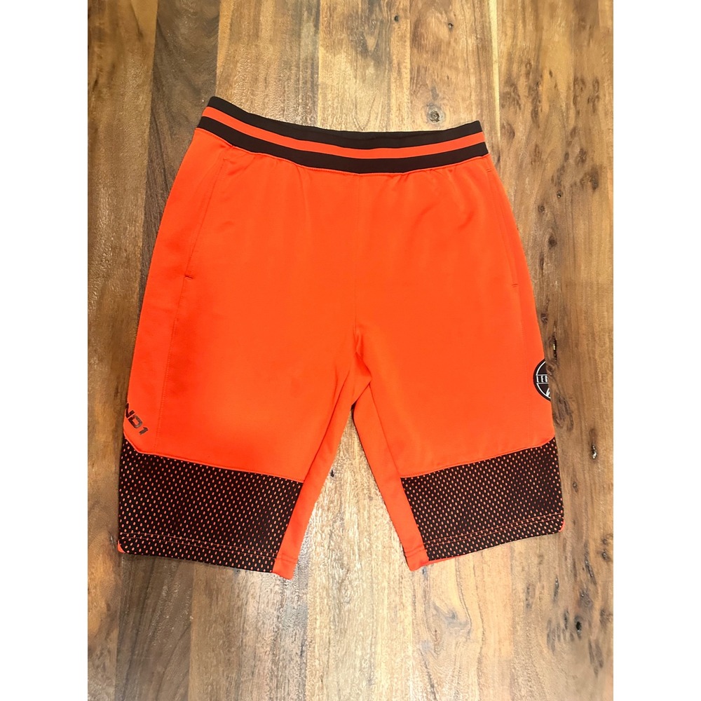 AND1 Basketball Shorts Mens XL Orange Black Excellent Mesh Athletic Legendary